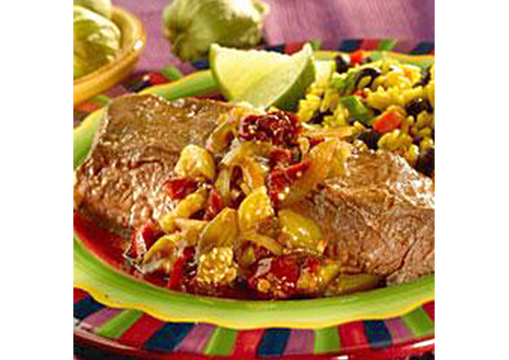 Arrachera en salsa de ajo asado y tomatillo