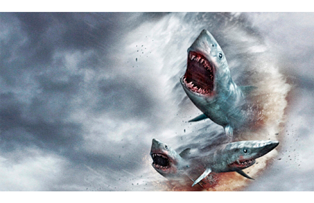 Protagonistas de “Sharknado 5” en su papel más heroico y temerario