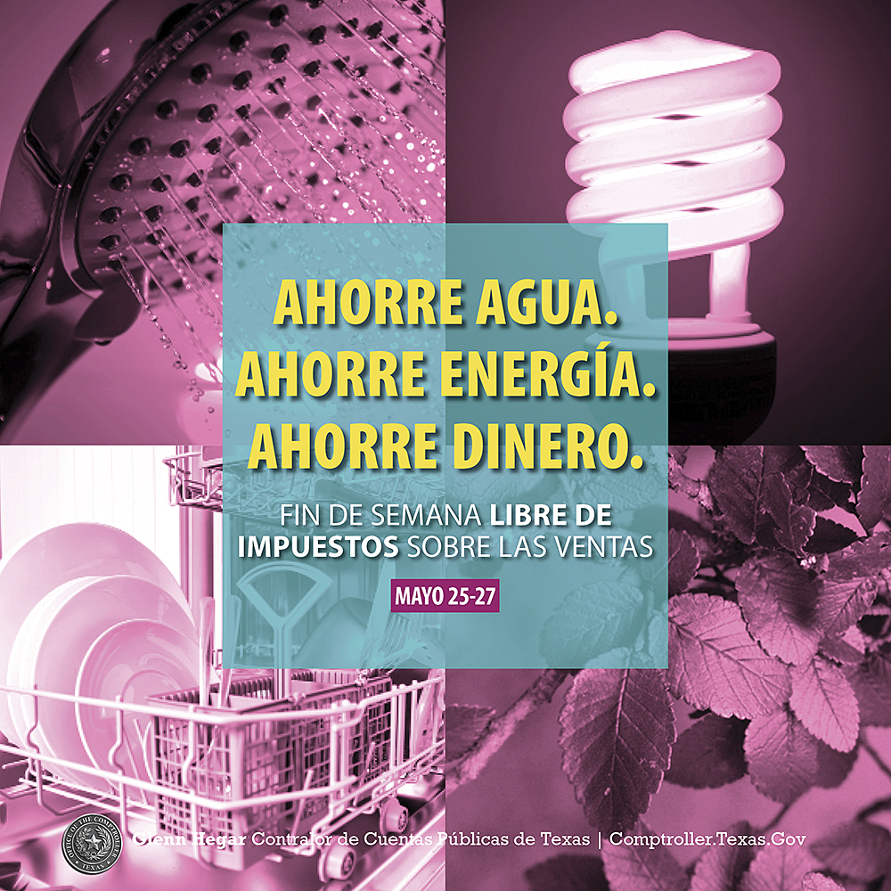 Ventas libre de impuestos de aparatos eficientes de agua o energía, del 25 al 27 de mayo