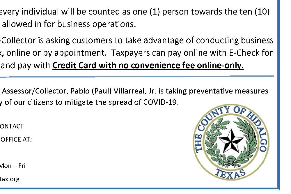Oficinas de impuestos en Condado Hidalgo pero con restricciones