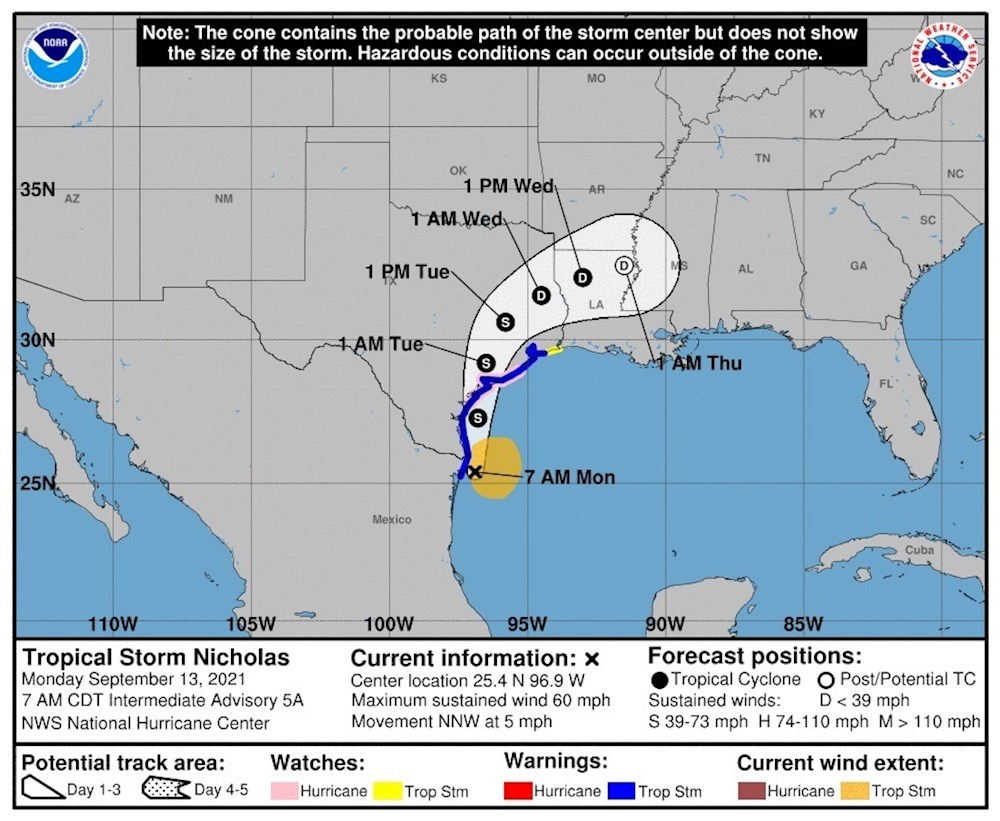 Nicholas, que puede ser huracán, cerca de Texas y el noroeste de México