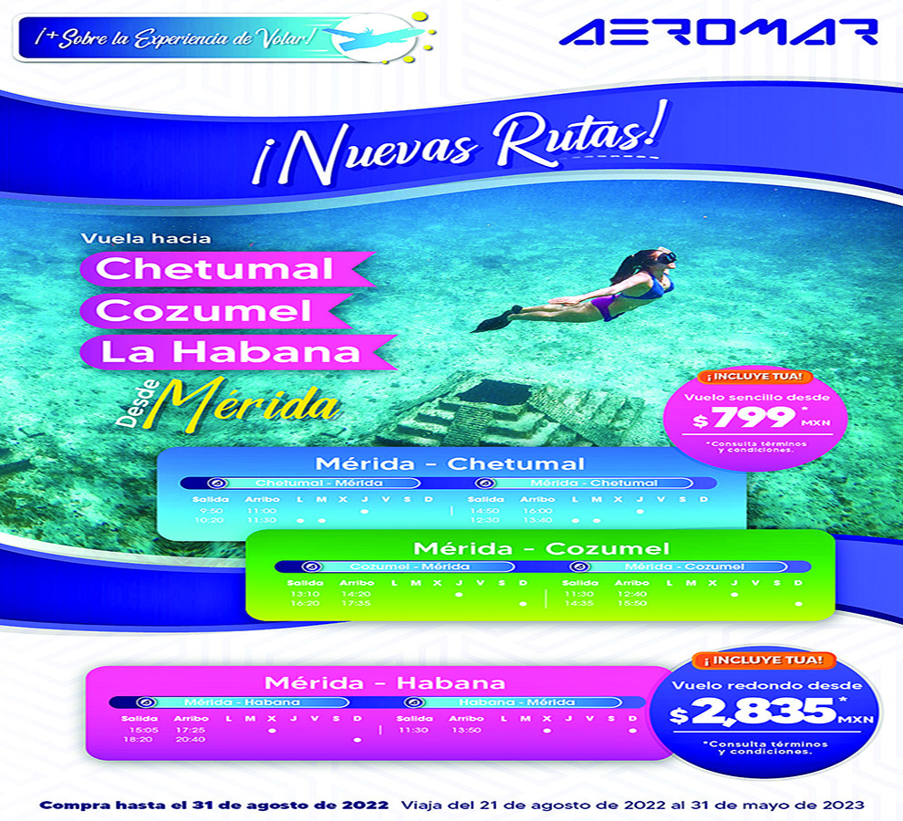 Aeromar inaugura nuevas rutas que conectan a Mérida con Chetumal, Cozumel y La Habana