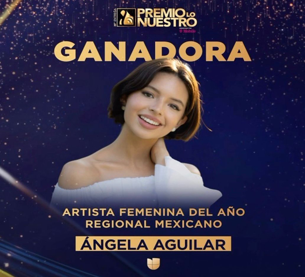 ÁNGELA AGUILAR  galardonada como la “Artista femenina del Año” en Premio Lo Nuestro 2023]