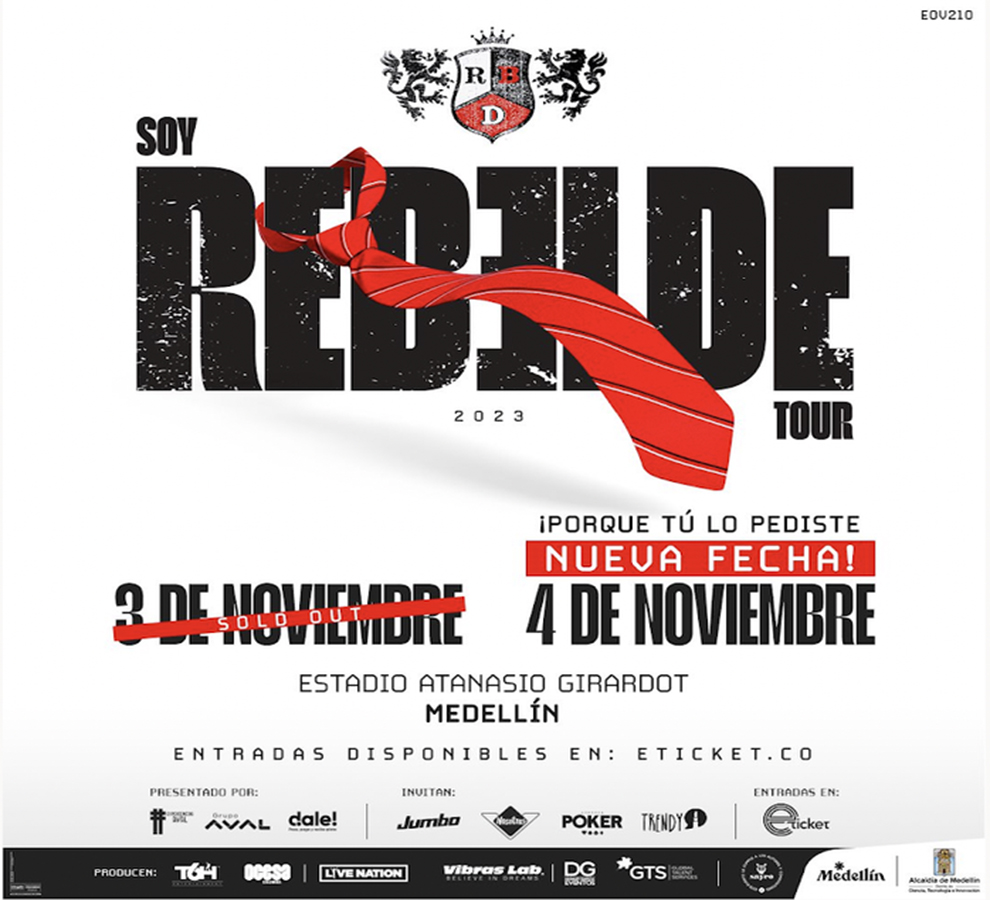 RBD AGOTA EN POCAS HORAS LA PRIMERA FECHA EN COLOMBIA DE SU #SOYREBELDETOUR Y ANUNCIA SEGUNDA FECHA EN MEDELLÍN