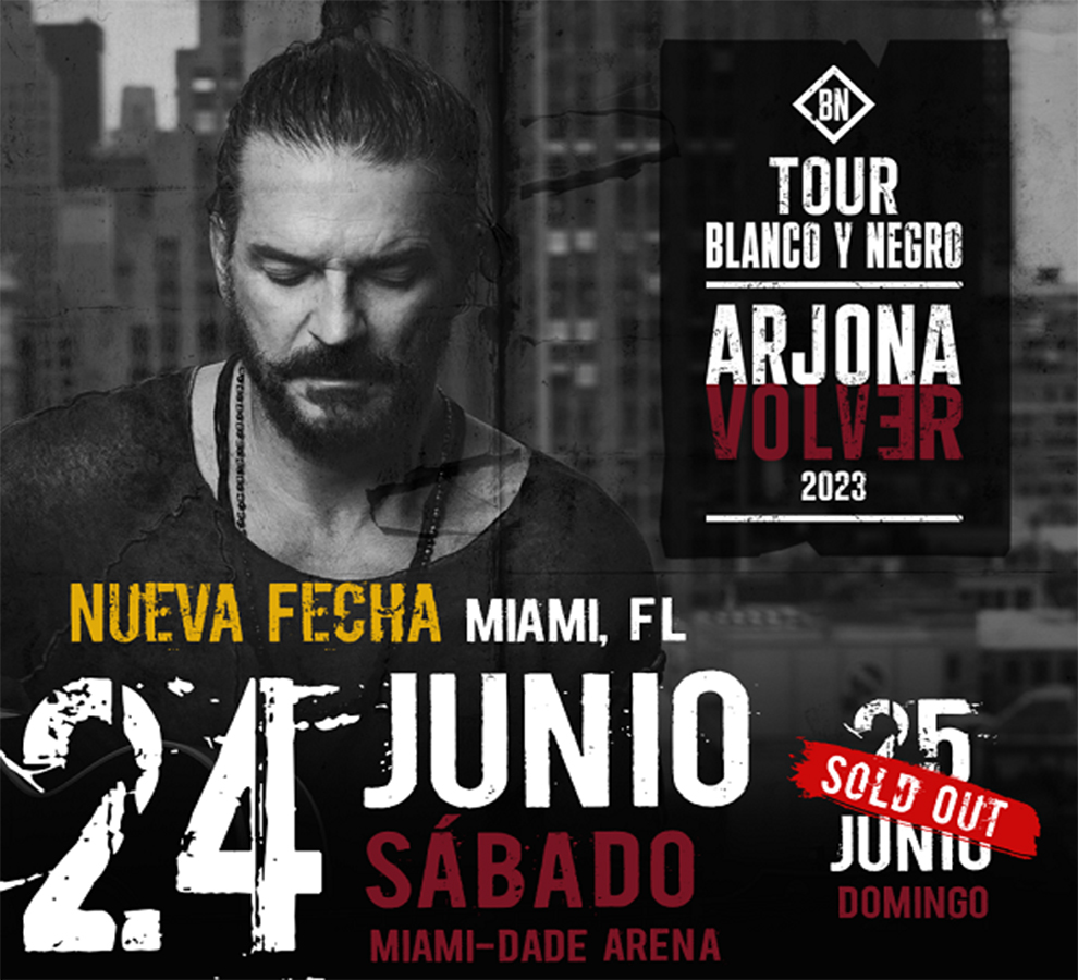 Arjona agota entradas y abre nueva fecha en Miami con “Blanco y Negro: Volver”