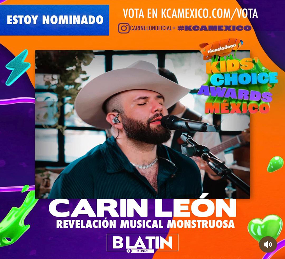 Carin León nominado en los Kids Choice Awards México 2023