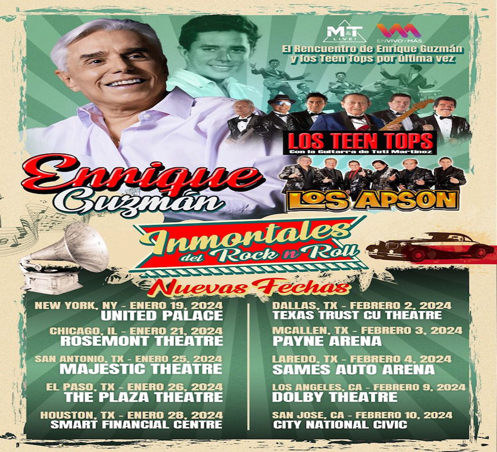 El legendario Enrique Guzmán y Los Teen Tops se reencontrarán por última vez en EEUU a partir del 19 de enero