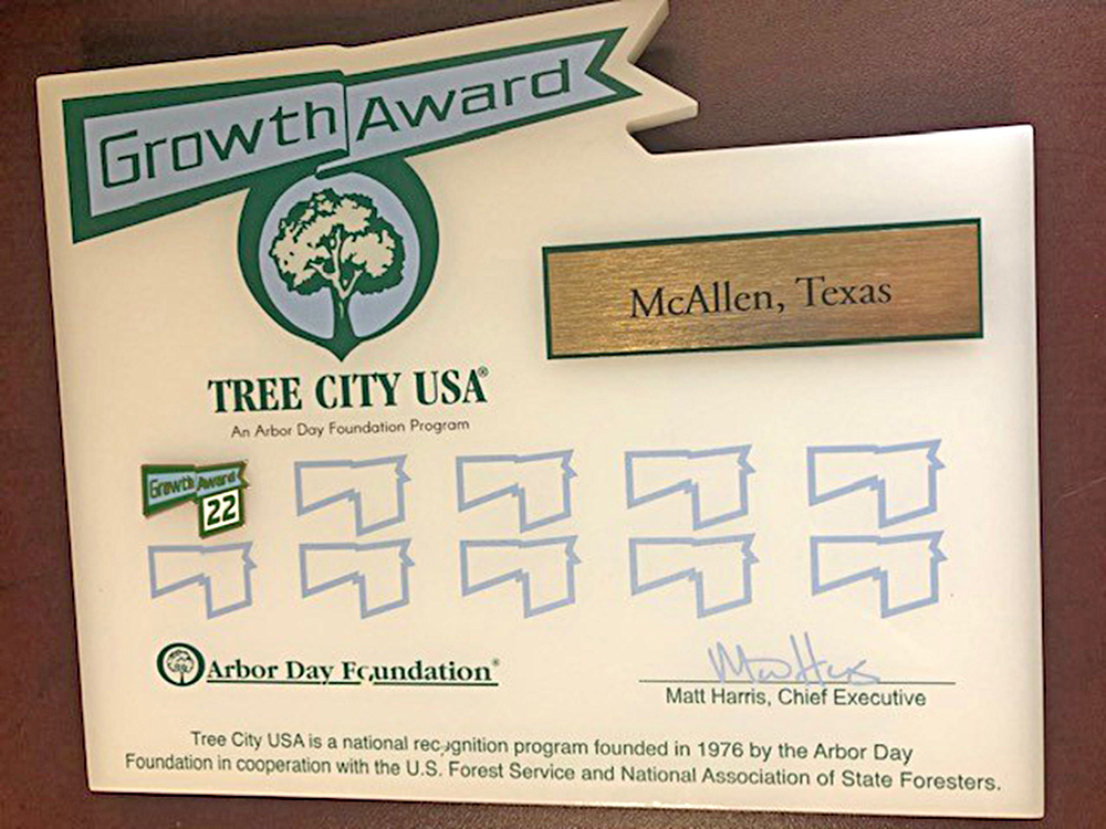 McAllen galardonada con el Premio Tree City USA Growth 2022