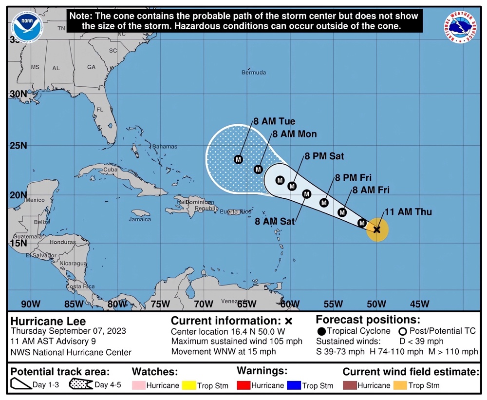 Lee es ya un poderoso huracán de categoría 4 y se forma la tormenta tropical Margot