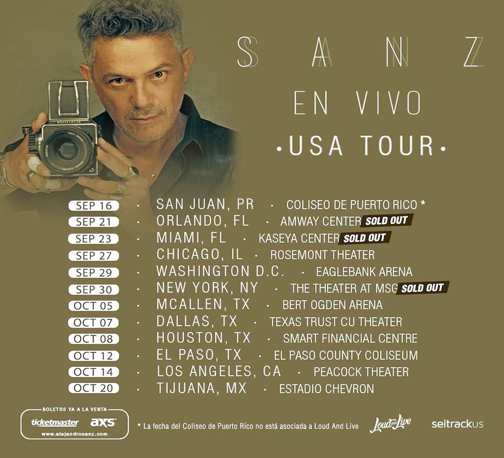 ALEJANDRO SANZ anuncia tres sold outs  a una semana de iniciar su gira “Sanz en Vivo”  por Estados Unidos