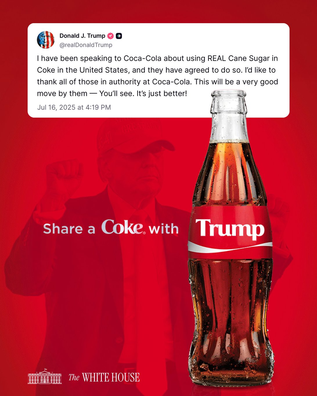 Trump anuncia que Coca-Cola ha aceptado usar azúcar de caña real en EE.UU.