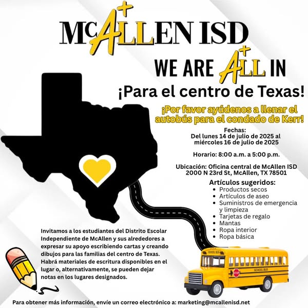 “Llena el autobús” del Distrito Escolar de McAllen (McAllen ISD) para las víctimas de las inundaciones