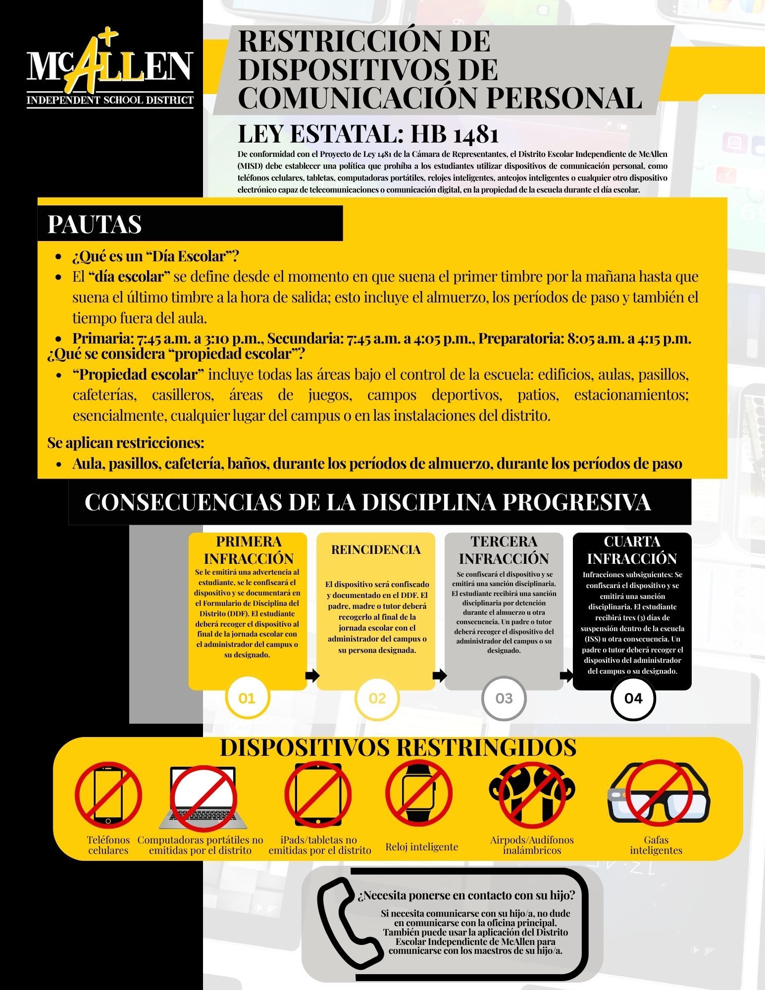 McAllen ISD implementa nuevas restricciones sobre el uso de dispositivos de comunicación personal conforme a la Ley HB 1481